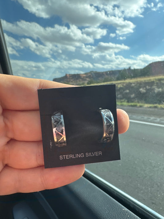 White Buffalo Inlay and Sterling Silver Hoop Earrings