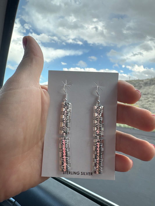 Silver Dangle Bar Earrings