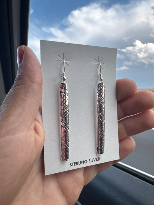 Stamped Silver Bar Earrings