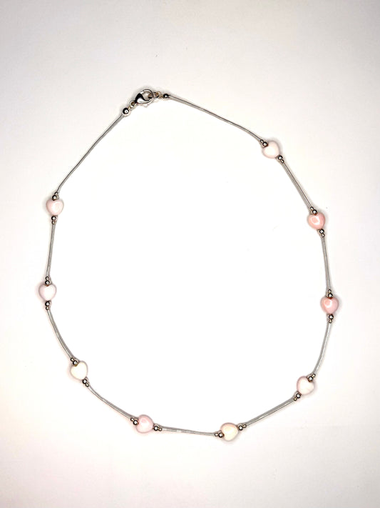 Pink Conch Hearts and Heishi Necklace