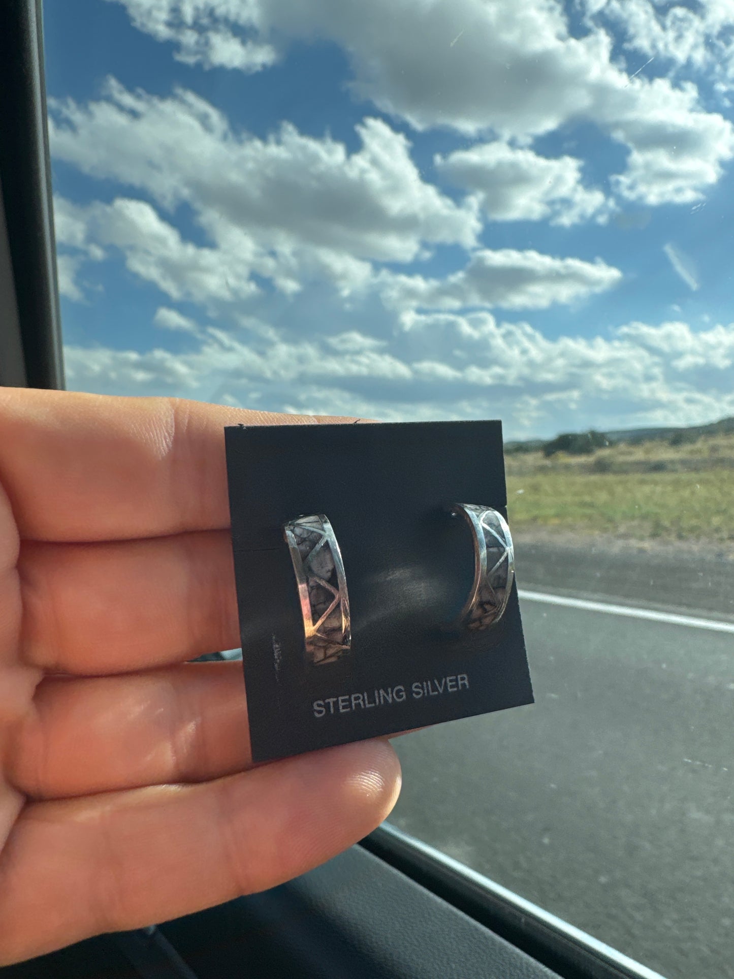 White Buffalo Inlay and Sterling Silver Hoop Earrings
