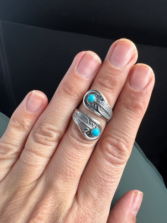 Silver Feather Wrap Ring | Adjustable
