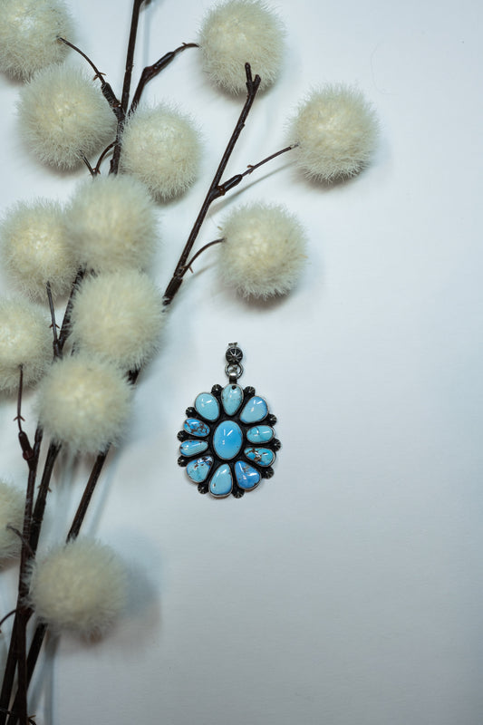 Large Flower Golden Hills Turquoise Pendant by Tim Smith