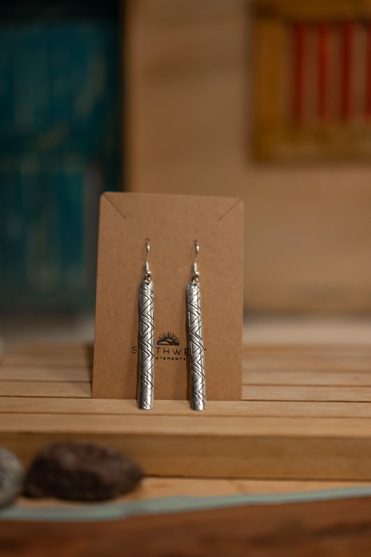 Stamped Silver Bar Earrings