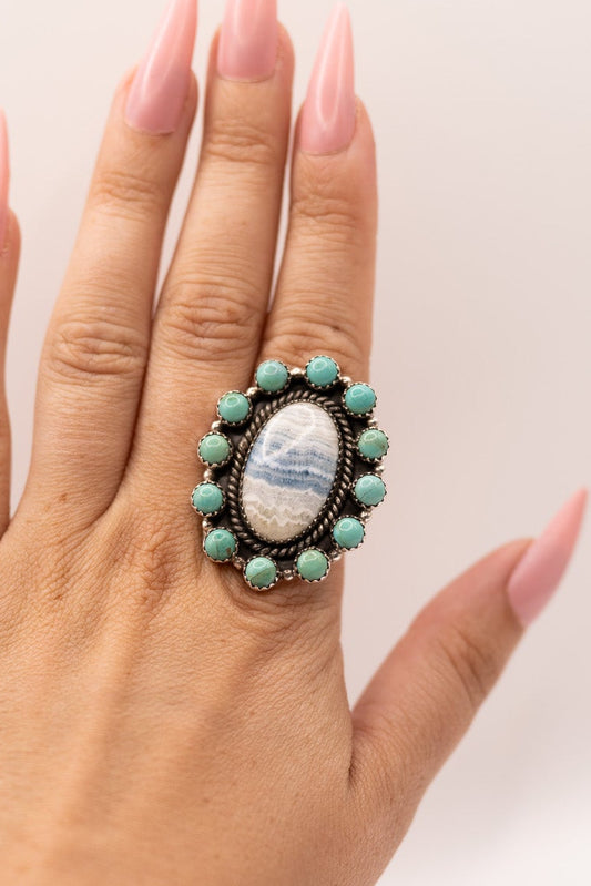 Turquoise Mix Stone Adjustable Ring
