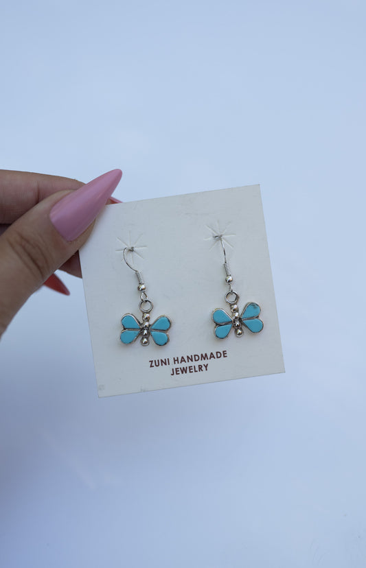 Butterfly Turquoise Dangle Zuni Earrings