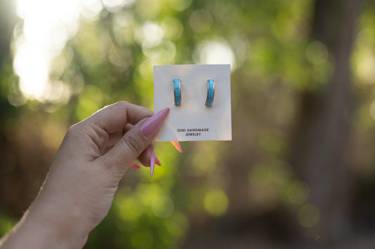 Zuni Silver Inlayed Turquoise Partial Hoop Earrings