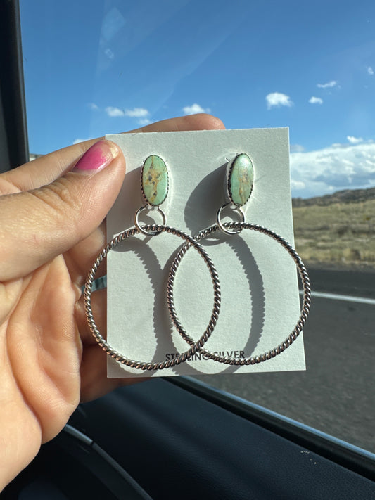 Turquoise Stud and Silver Hoop Earrings