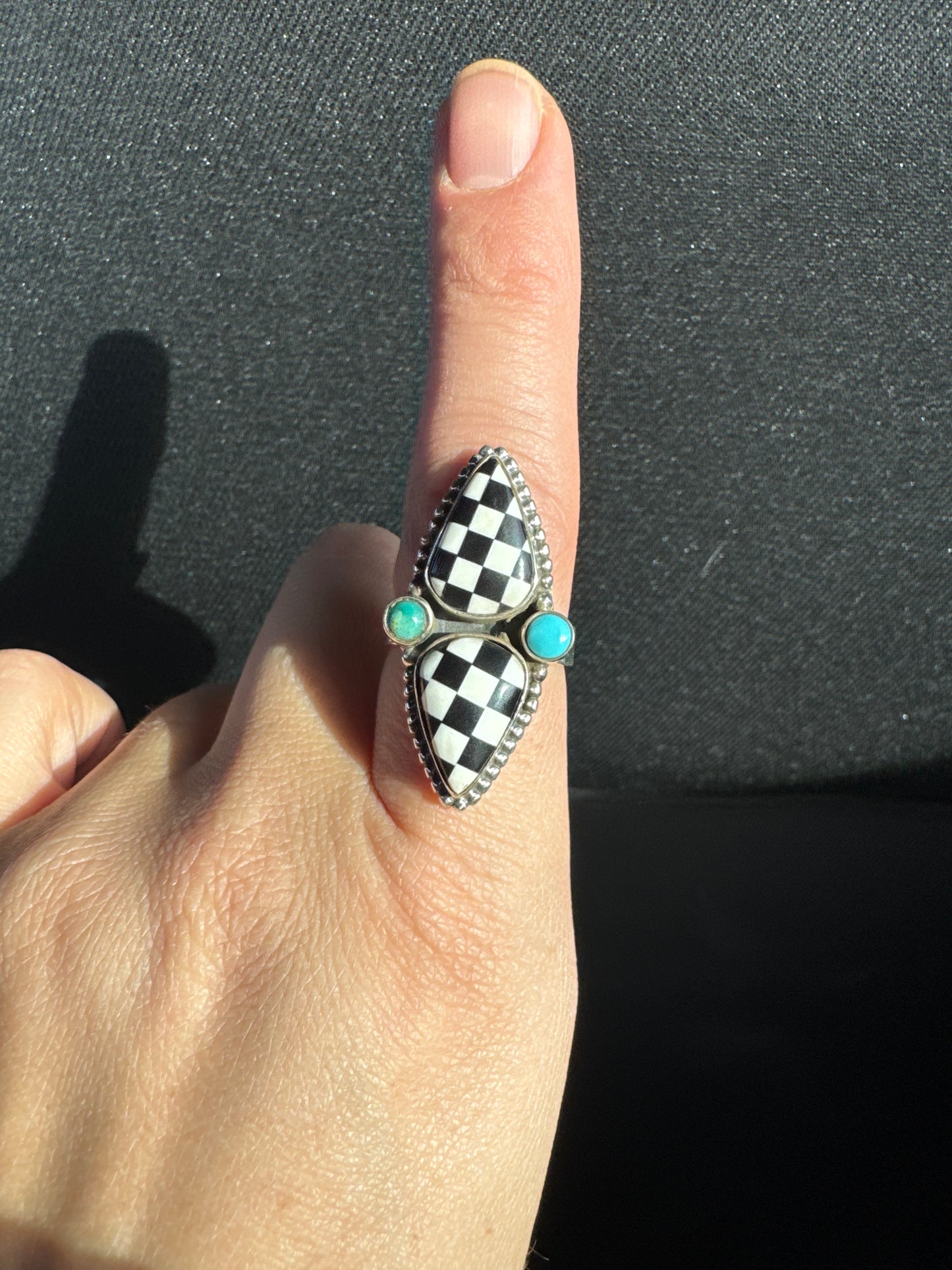 Checkered and Turquoise Ring | Adjustable