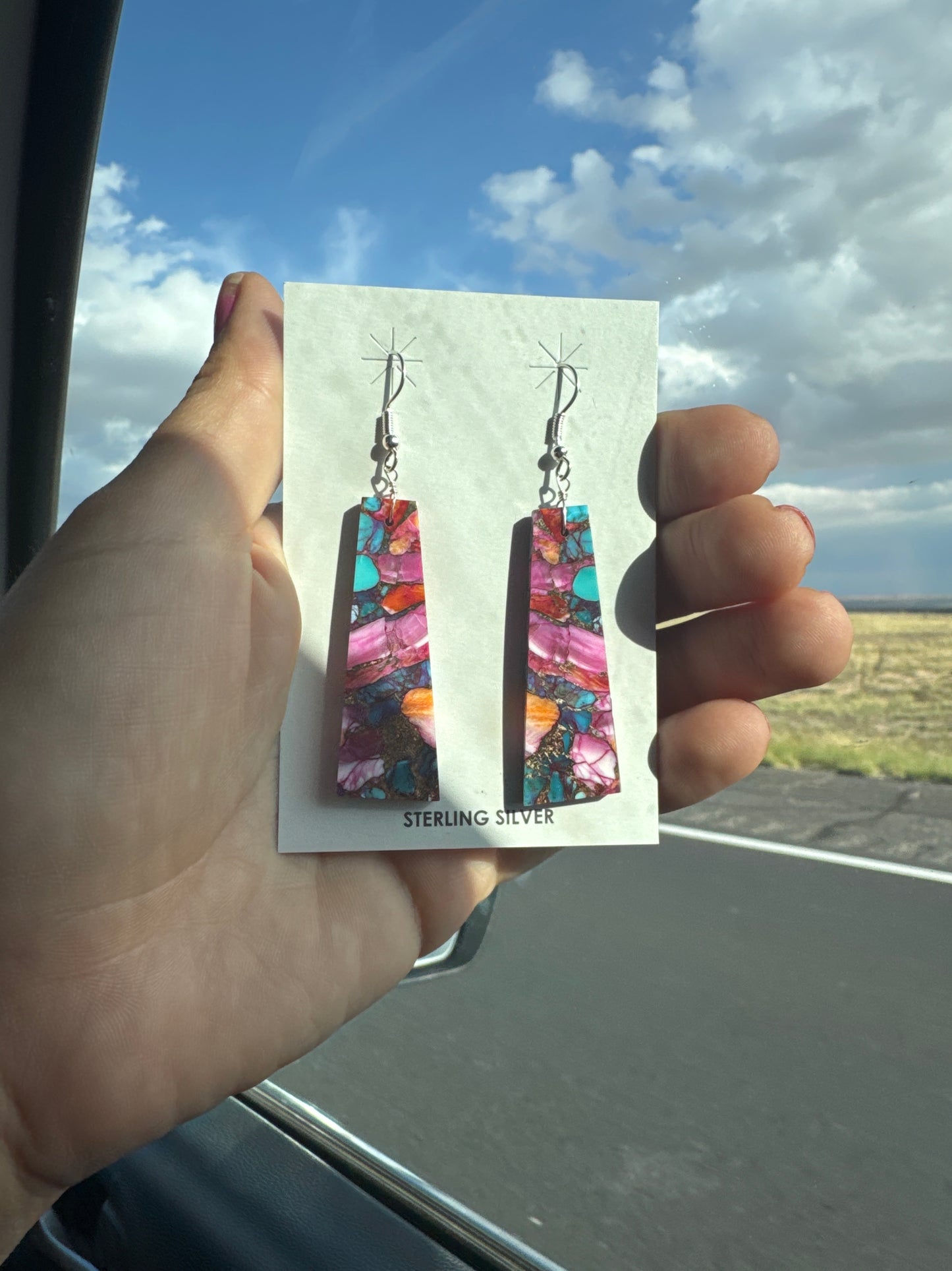 Pink Dahlia Slab Earrings