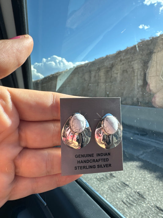White Buffalo and Silver Earrings