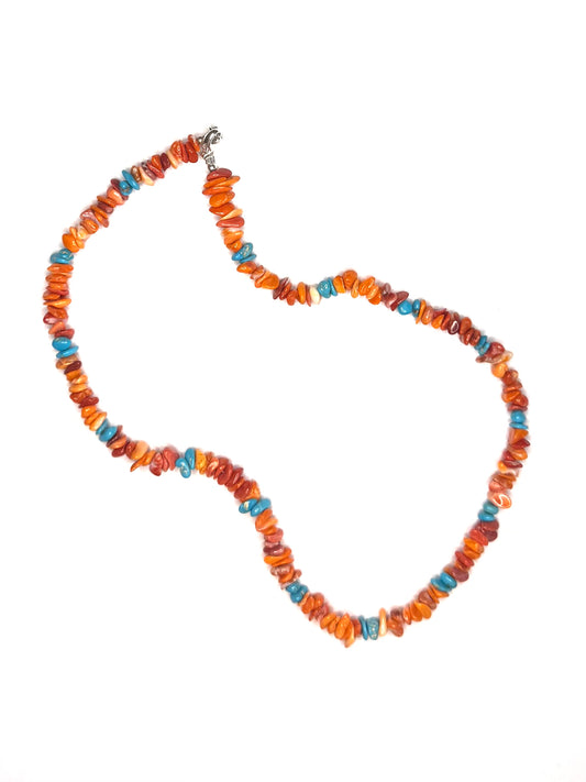 Spiny Oyster and Turquoise Bead Necklace