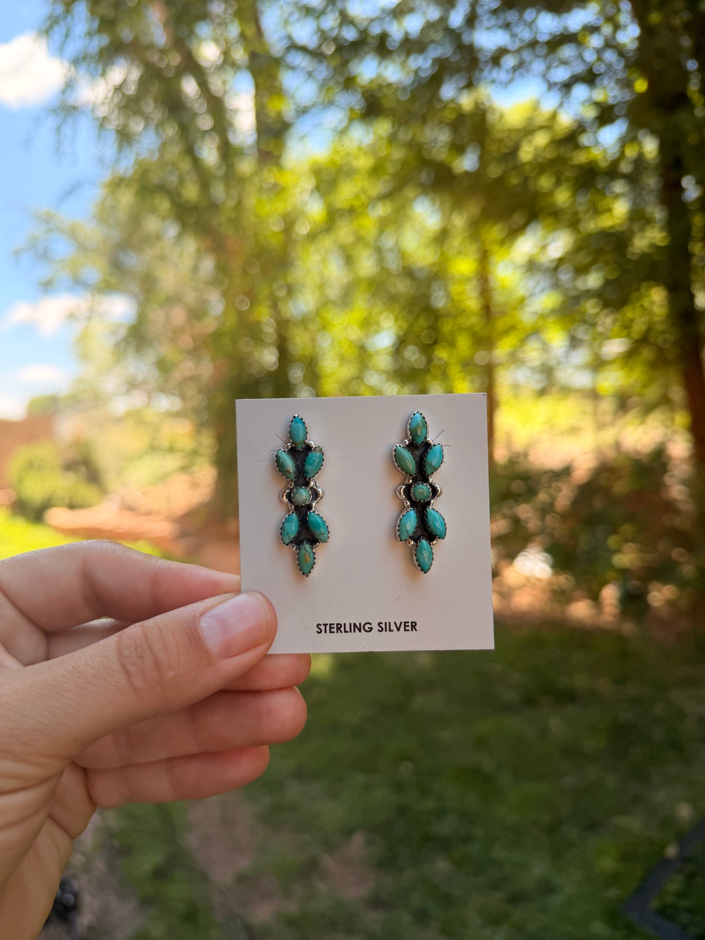 Long Flower Turquoise Earrings