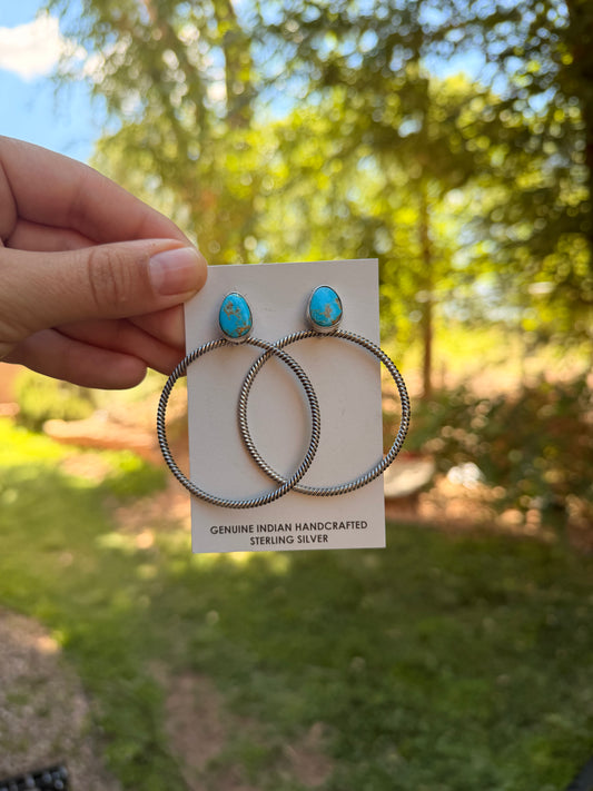 Turquoise Stone Hoop Earrings