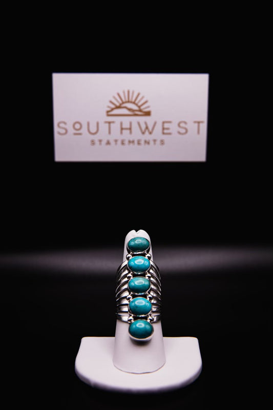 BACK IN STOCK | Five Stone Turquoise Ring | Size 8