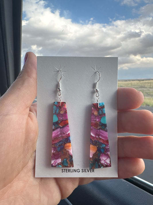 Pink Dahlia Slab Earrings