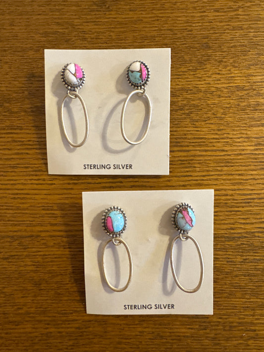 Cotton Candy Turquoise Hoop Drop Earrings