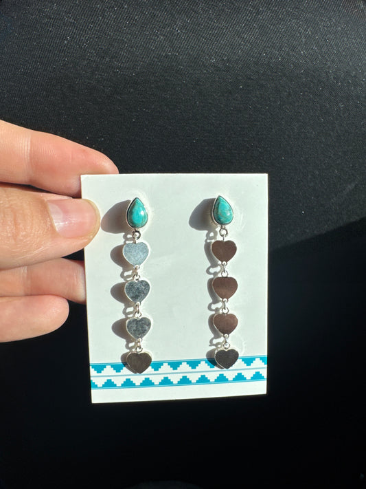 Sterling Silver Heart Dangle and Turquoise Earrings