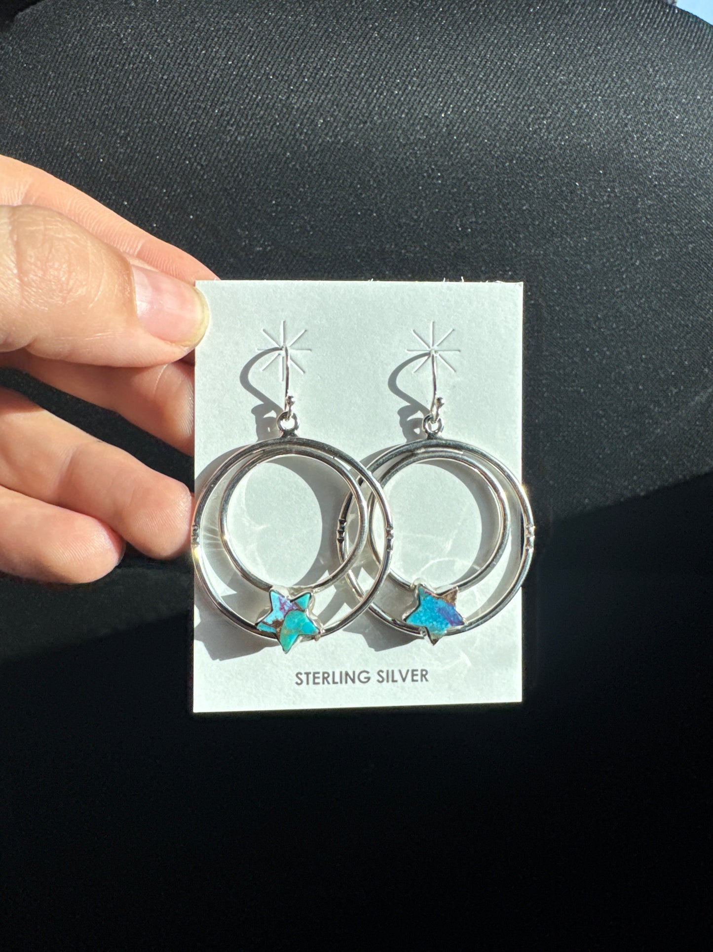 Silver Hoop and Turquoise Star Earrings