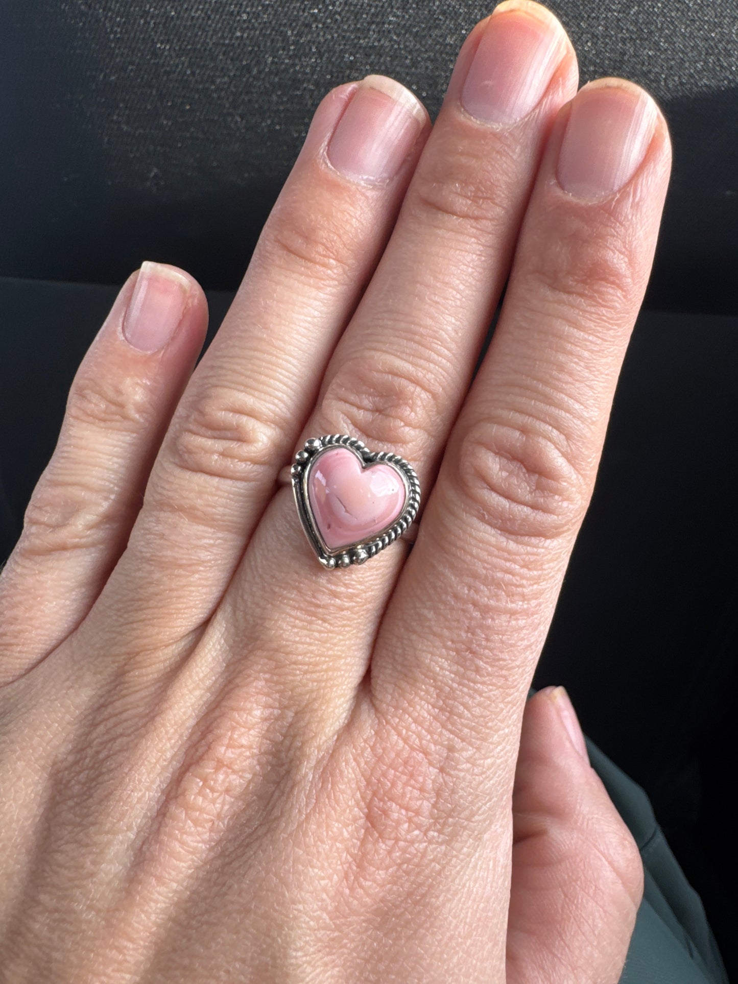 Pink Conch Heart Ring | Adjustable