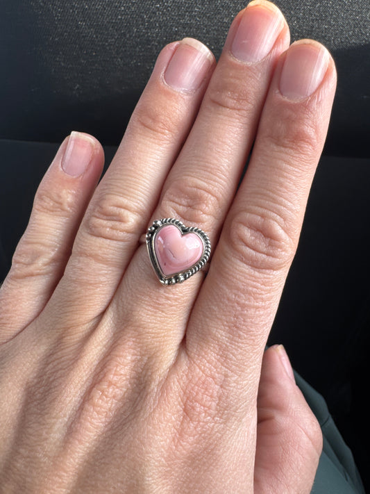 Pink Conch Heart Ring | Adjustable