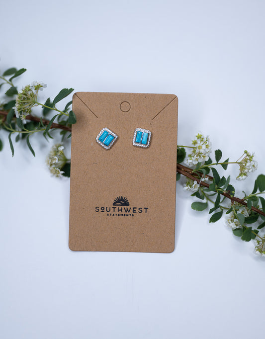 Square Turquoise Stud Earrings