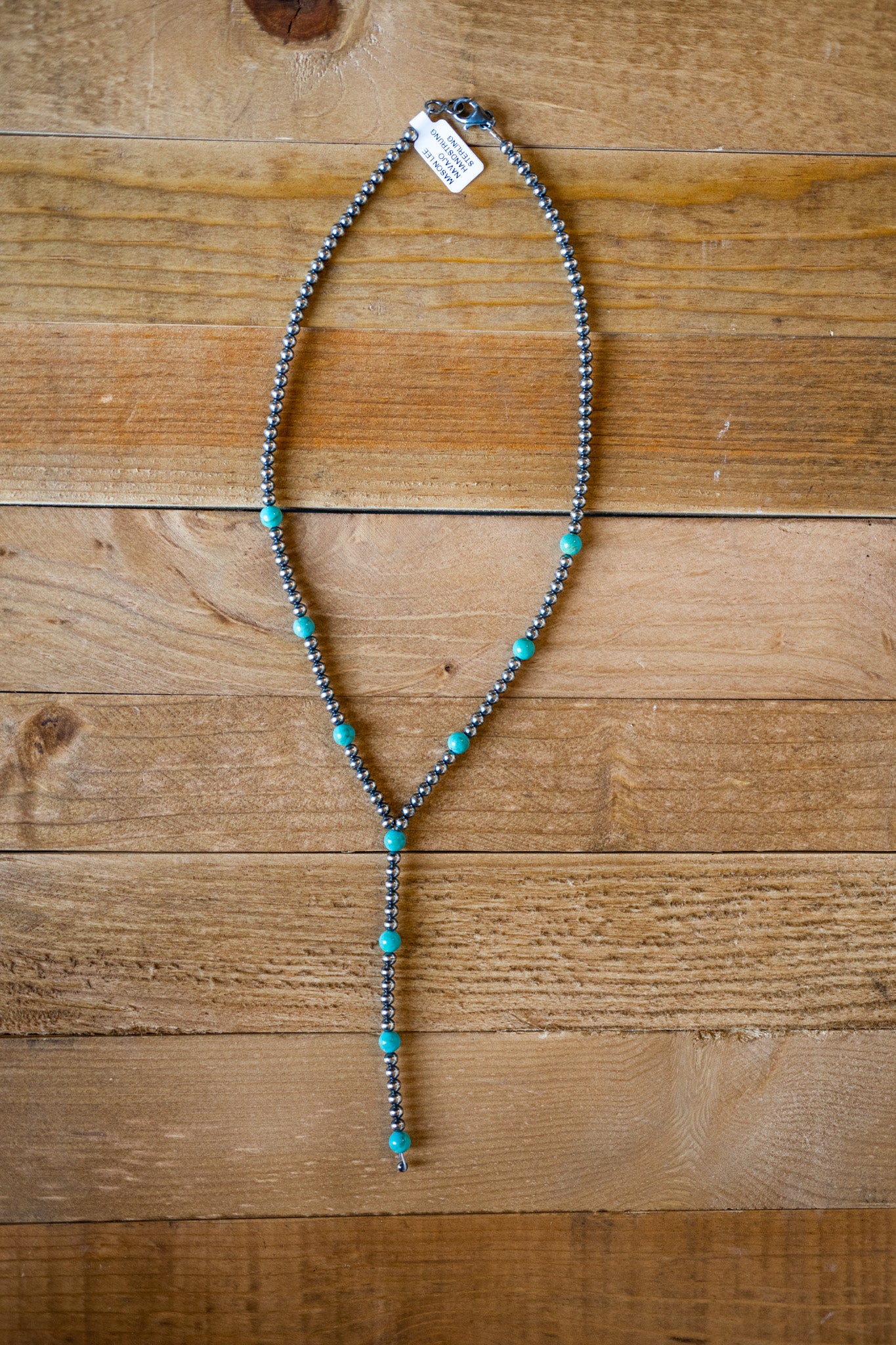 Navajo Pearl and Sleeping Beauty Turquoise Bead Lariat Necklace 18” 4 MM