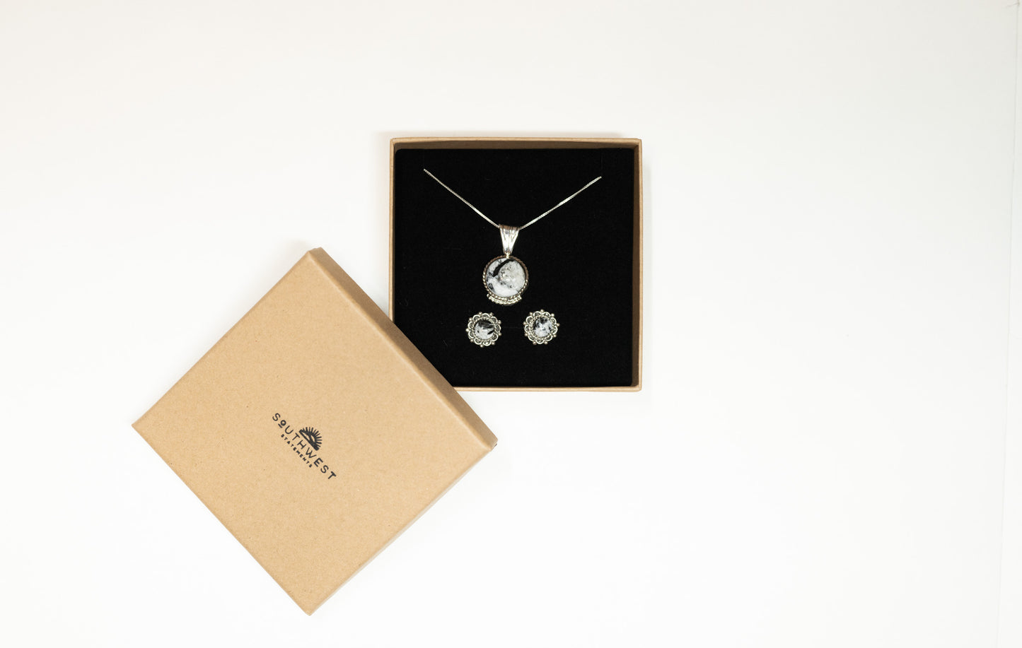 White Buffalo Pendant Necklace and Stud Earring Gift Set