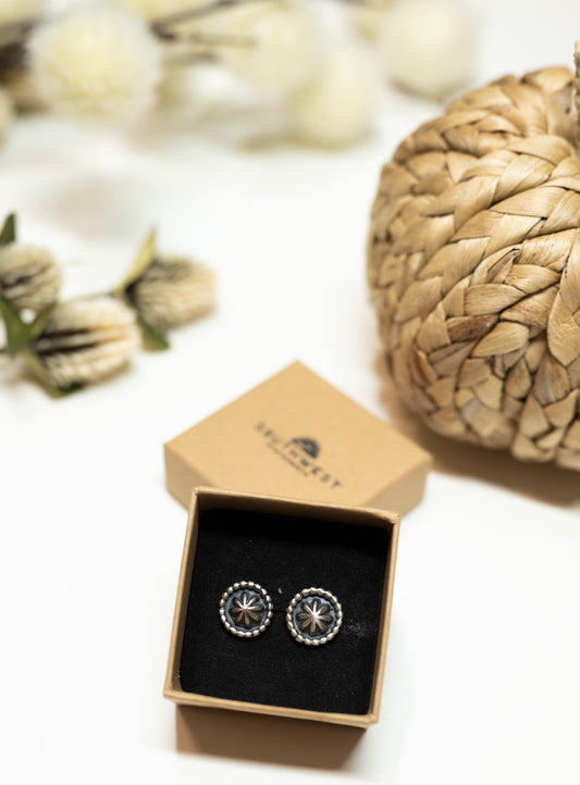 Hand stamped silver stud earrings