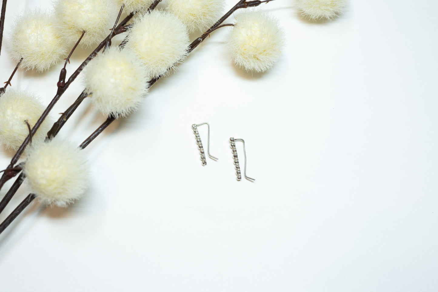 Silver Bead Line Earrings