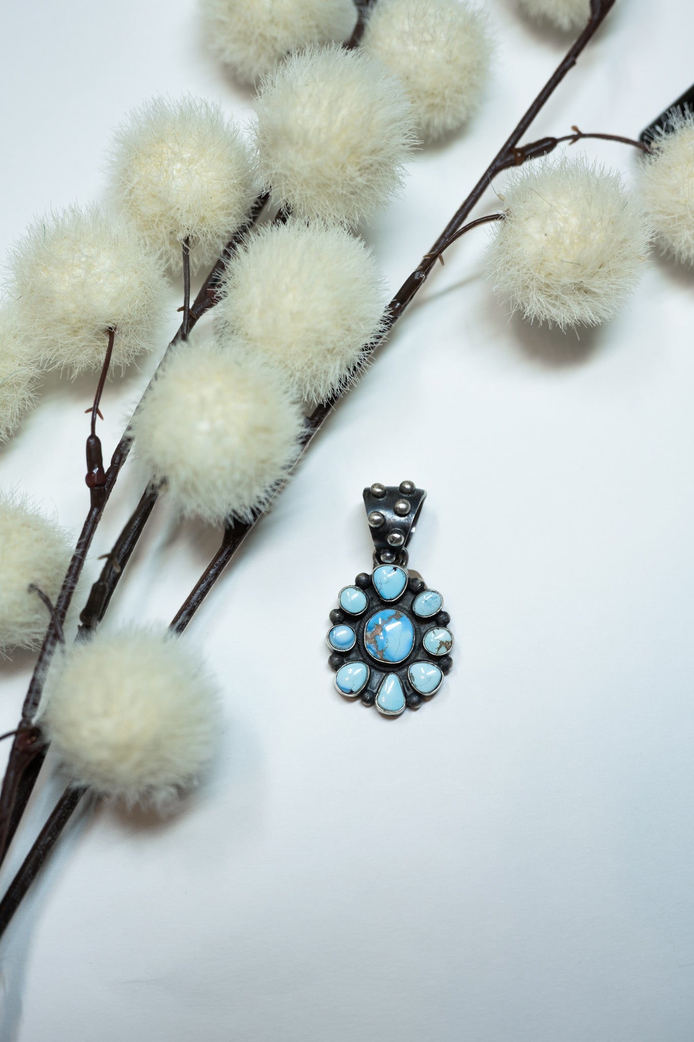 Small Flower Golden Hills Turquoise Pendant by Tim Smith