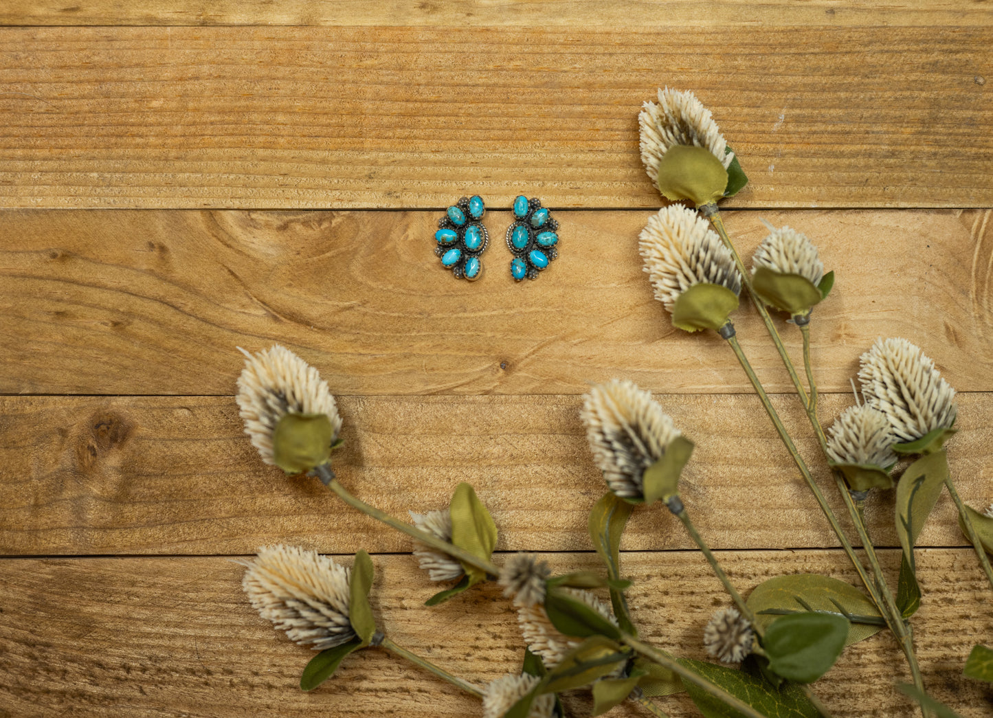 Half Moon Cluster Turquoise Stud Earrings