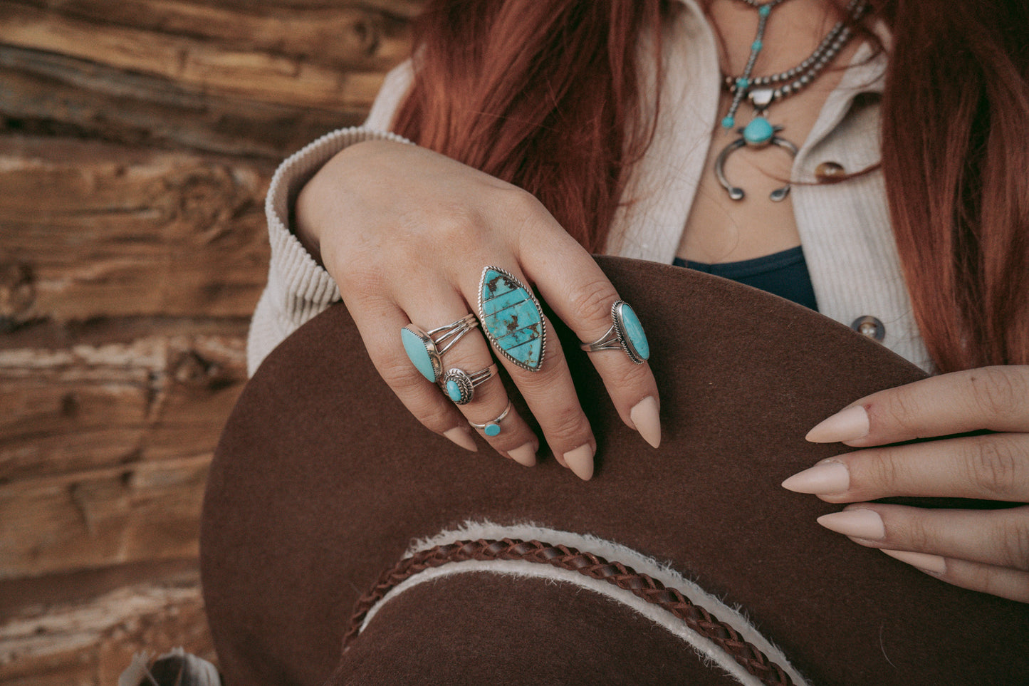 Large Almond Kingman Turquoise Ring | Size 8