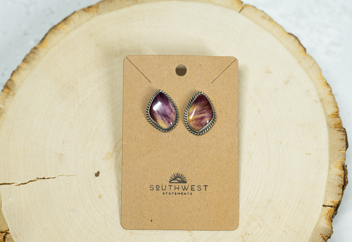 Purple Spiny Oyster Stud Earrings