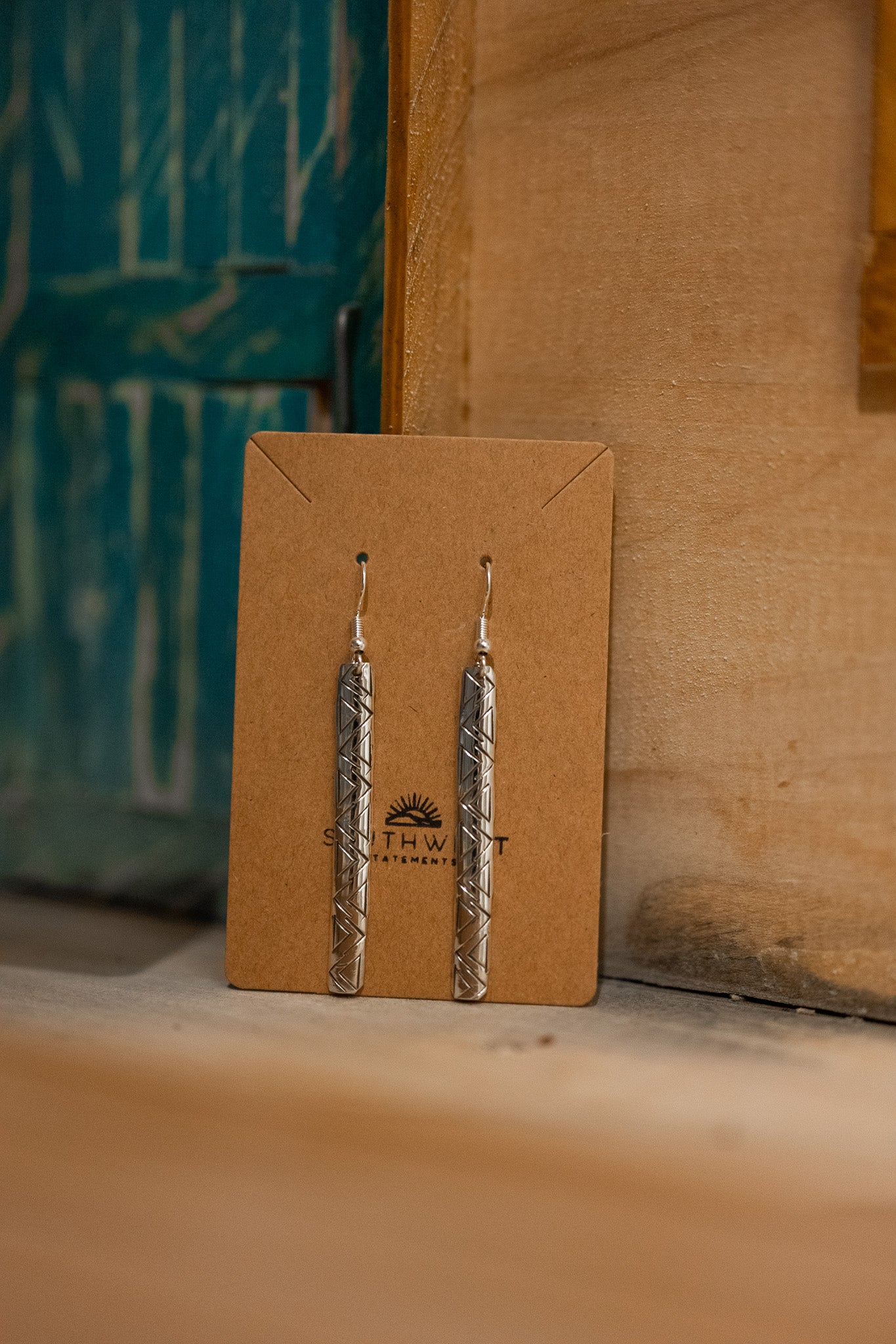 Stamped Silver Bar Earrings
