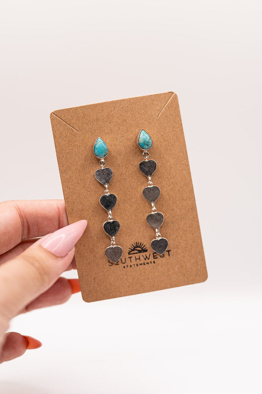 Sterling Silver Heart Dangle and Turquoise Earrings