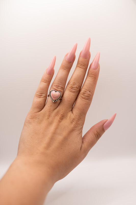 Pink Conch Heart Ring | Adjustable
