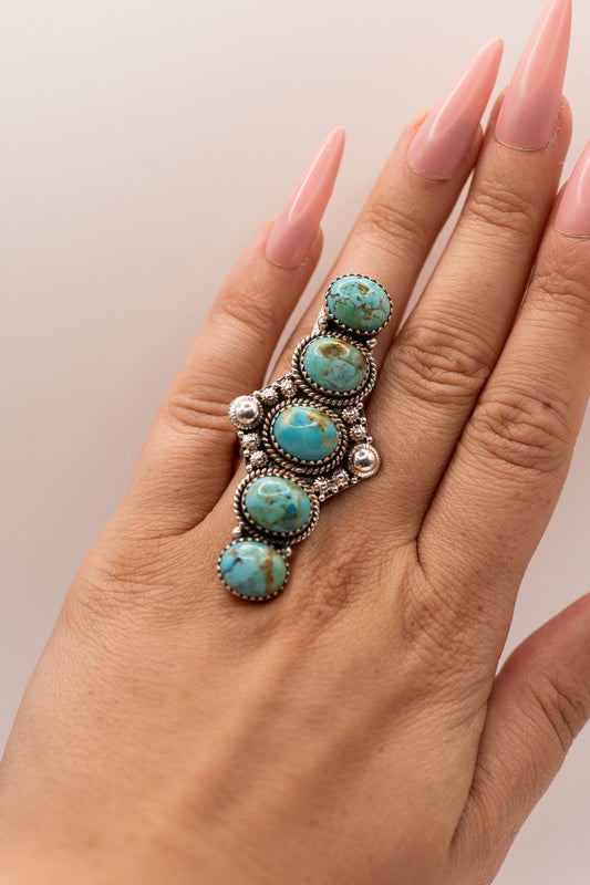 Five Stone Kingman Turquoise Ring | Adjustable Size