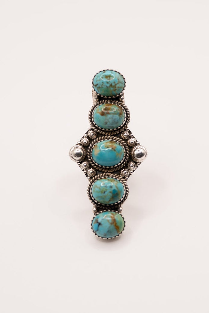 Five Stone Kingman Turquoise Ring | Adjustable Size