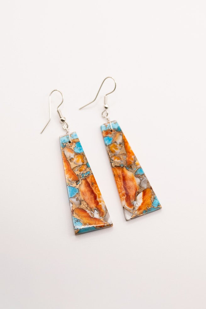 Spiny Oyster Turquoise Slab Earrings