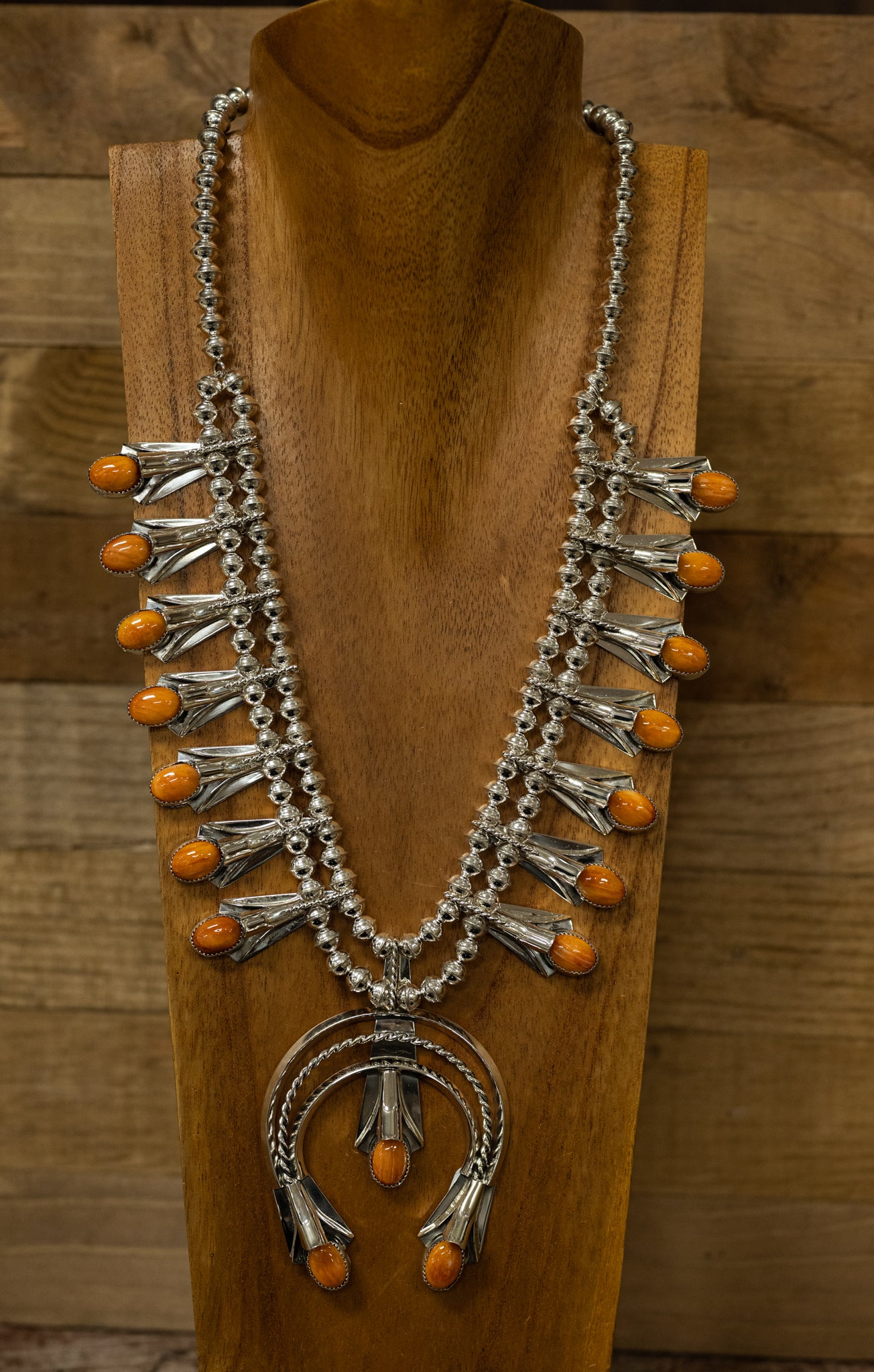 Spiny Oyster Squash Blossom Necklace and Earring Set by Louisse Yazzie