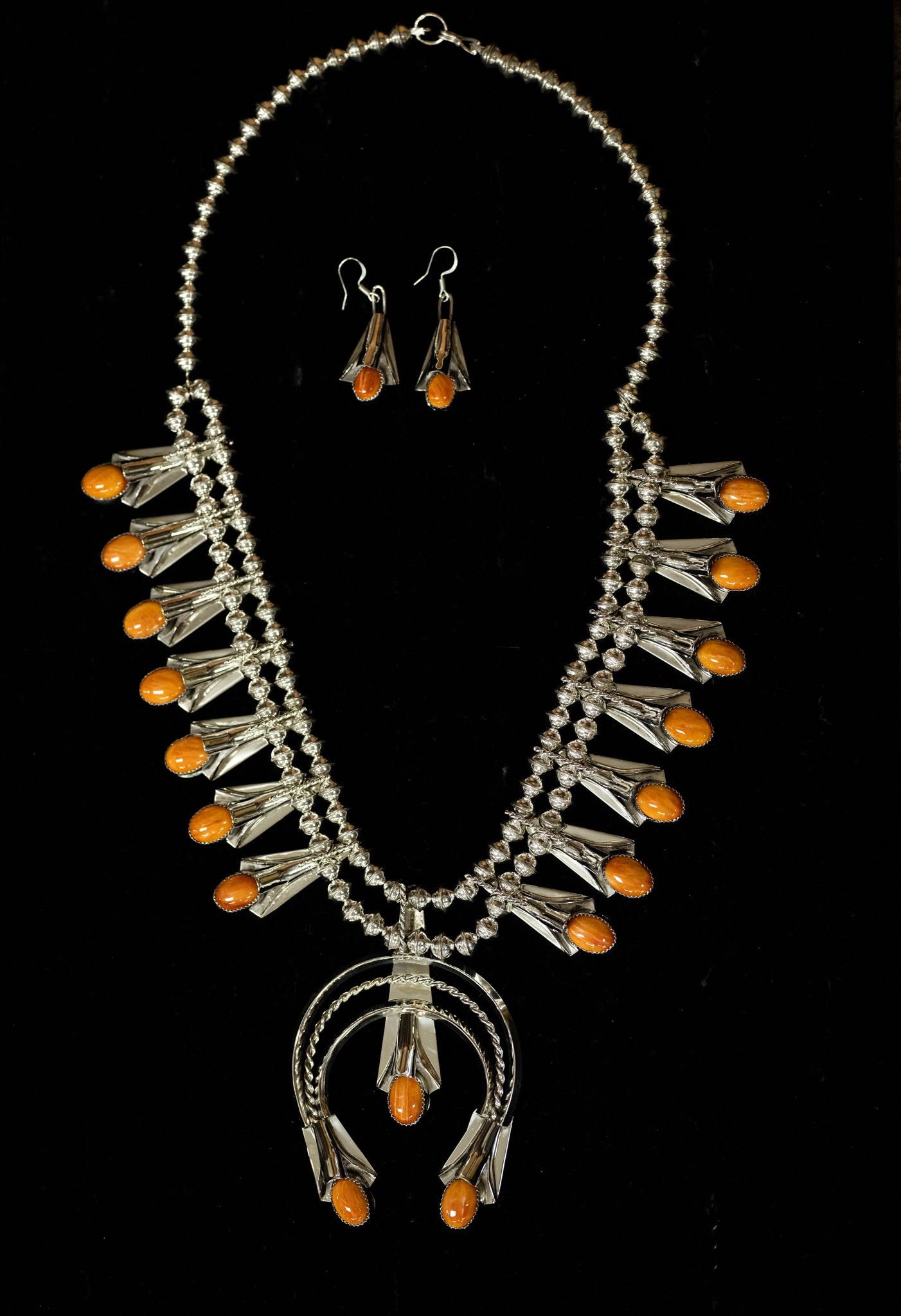 Spiny Oyster Squash Blossom Necklace and Earring Set by Louisse Yazzie