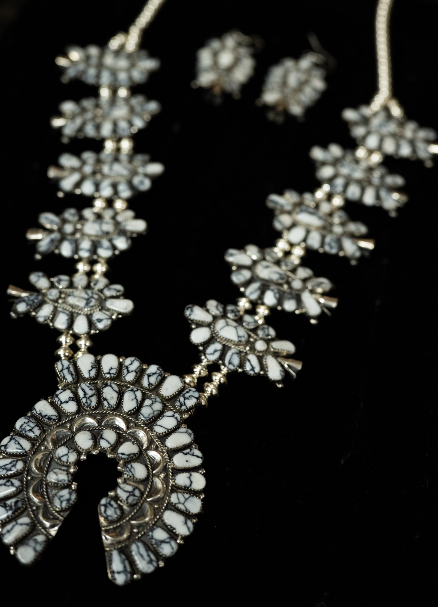 White Buffalo Squash Blossom Necklace and Earrings by Navajo Artist Ju ...