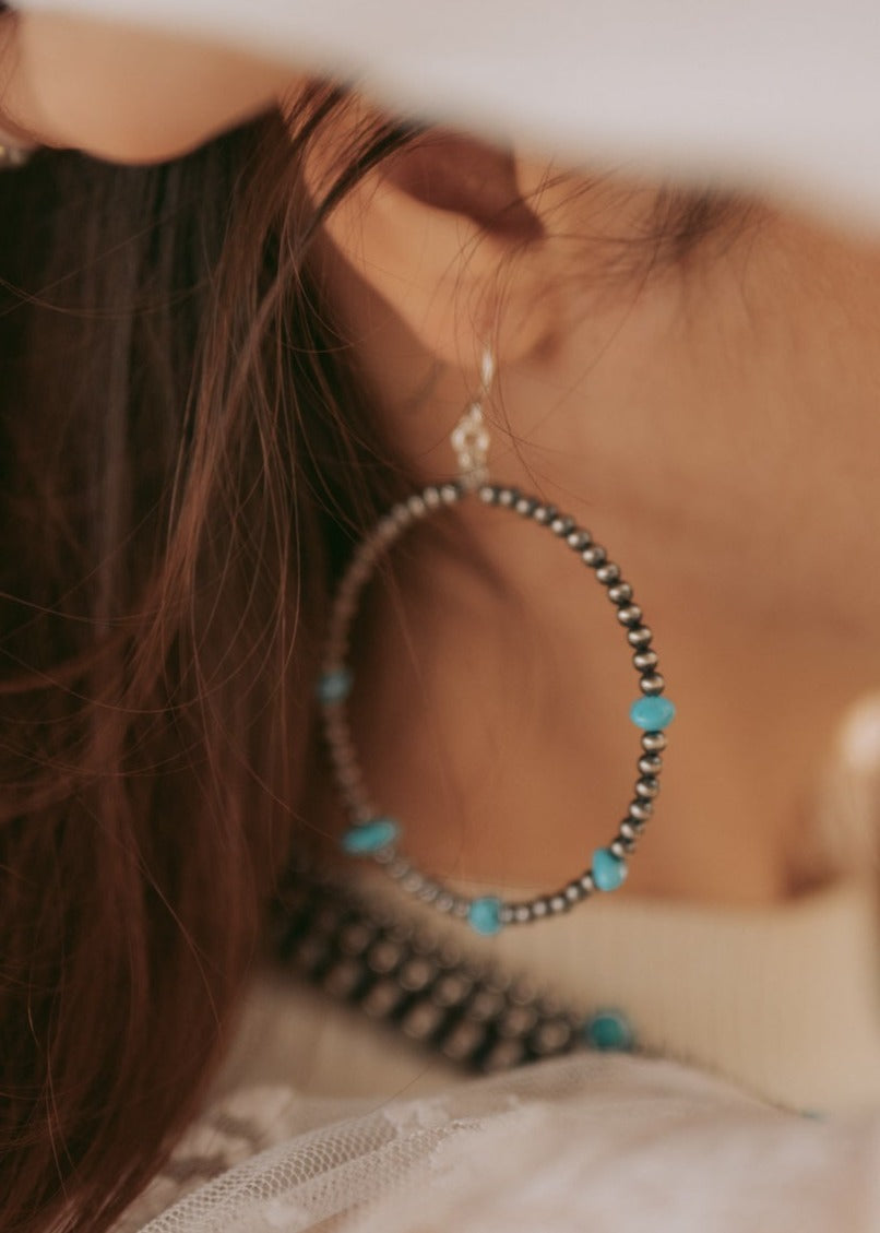 Navajo Pearl with Turquoise Hoop Earrings *BACK IN STOCK*