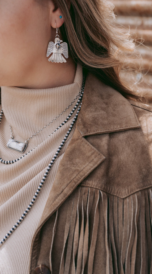 Silver Hand Stamped Thunderbird Earrings