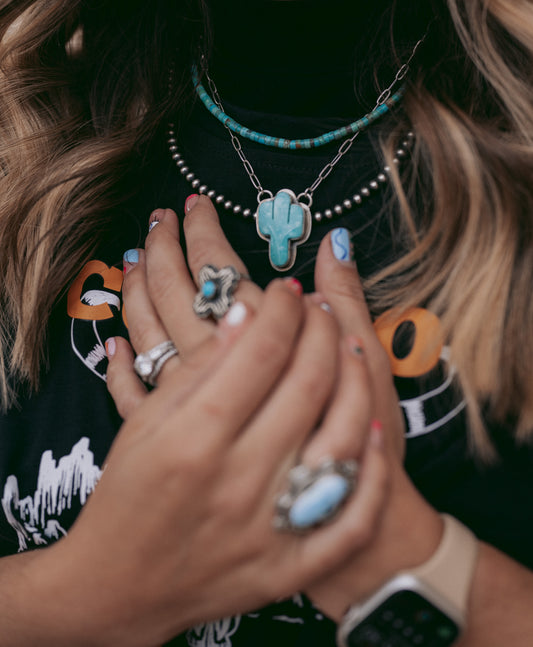 Turquoise Cactus Pendant Chain Necklace