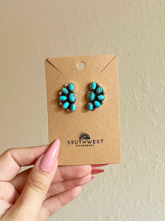 Half Moon Cluster Turquoise Stud Earrings