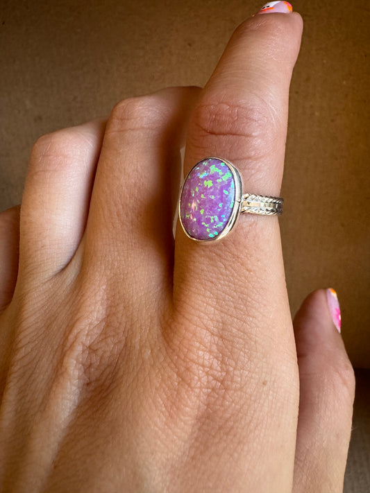 Purple Opal & Silver Ring | Size 8