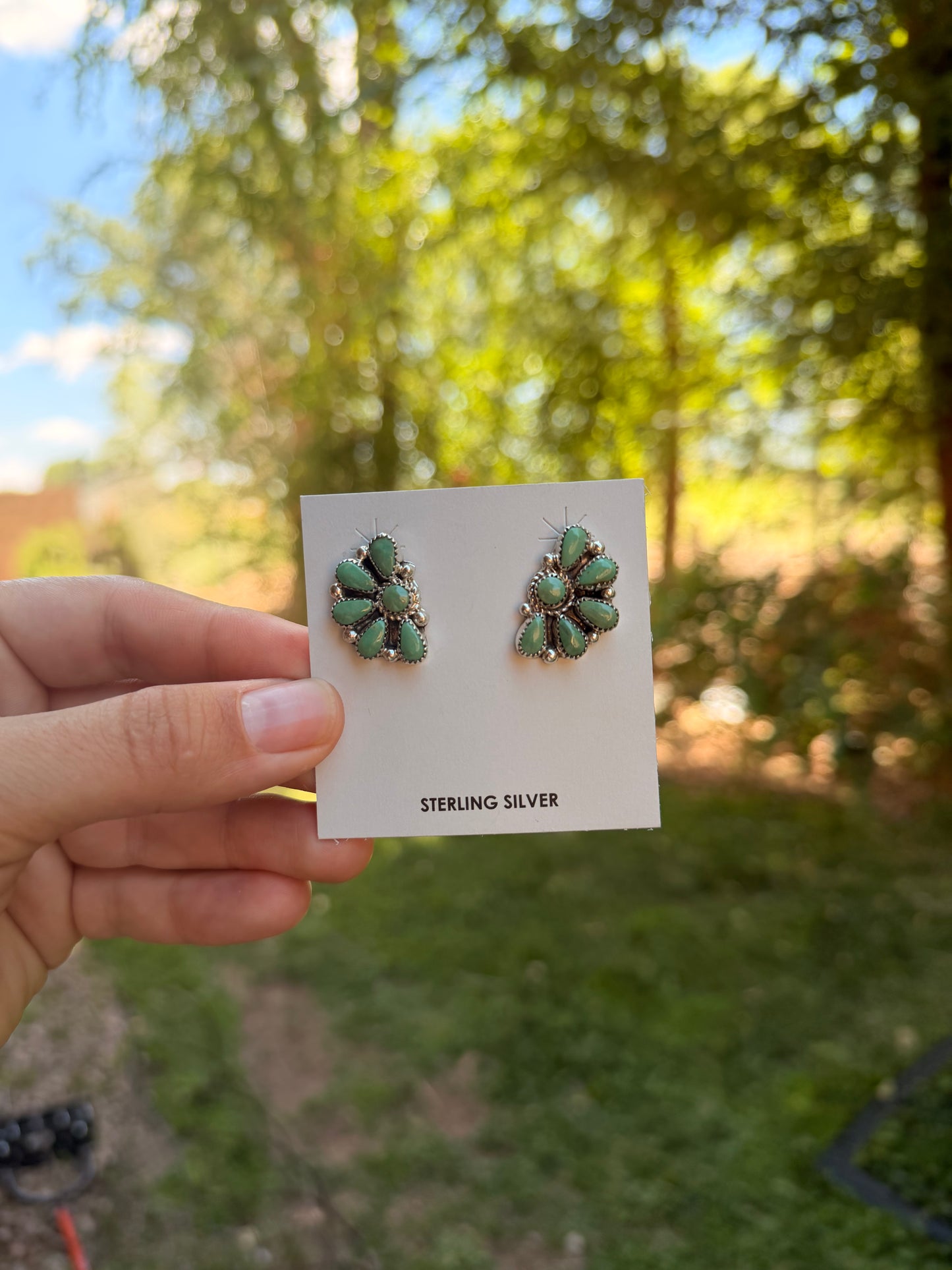 Half Flower Turquoise Earrings