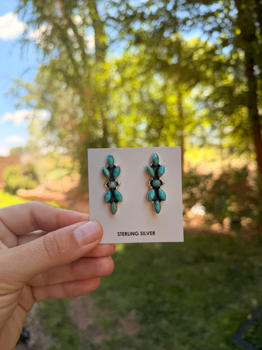 Long Flower Turquoise Earrings